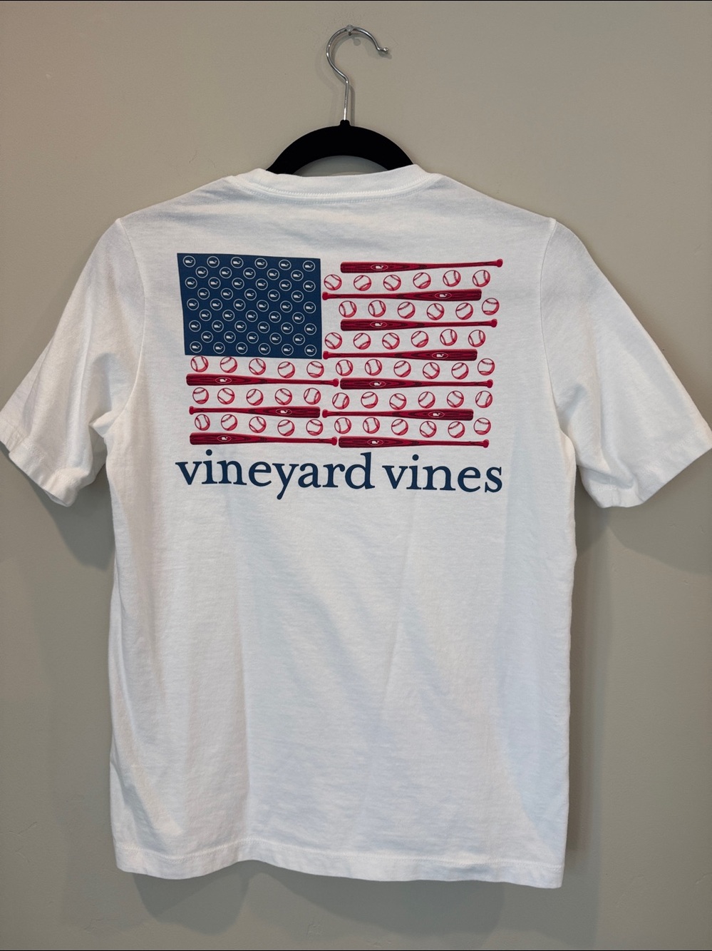 Boy’s Vineyard Vines White Short Sleeve Pocket Tee with American Flag Patch - Picture 4 of 5